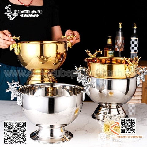 Bâu inox ướp lạnh chai bia rượu vang tại bàn có chân đế
