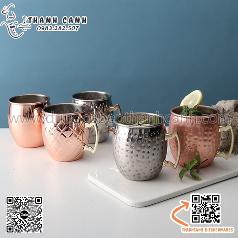 Cốc inox có quai màu vàng hồng hoặc màu trắng họa tiết cao cấp dung tích 530ml