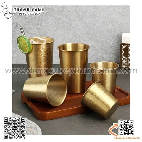 Cốc inox 1 lớp, Cốc inox giữ nhiệt, cốc inox màu vàng phong cách hàn quốc