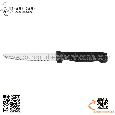 Dao ăn bò cán nhựa đen mũi nhọn có răng cưa, dao ăn bò răng cưa