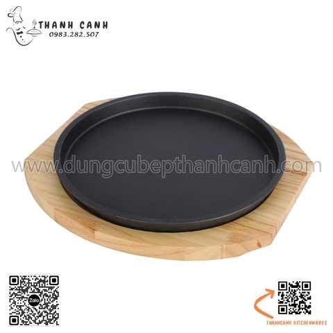Chảo gang tròn kèm đế gỗ, đĩa gang tròn đế gỗ chuyên dùng cho các món nóng tại bàn