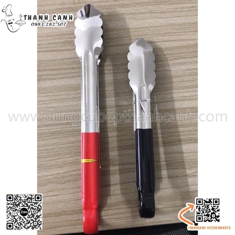 Kẹp gặp thực phẩm bọc nhựa màu đen, màu đỏ, nhiều kích thước khác nhau, gắp inox, kẹp inox