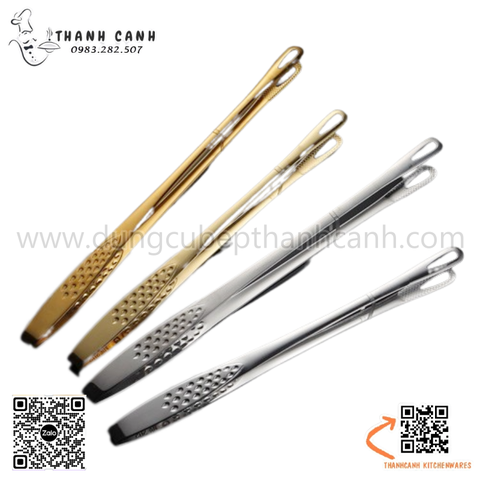 Gắp inox Hàn Quốc 304 mặt rỗng, hai kích thước màu inox hoặc mạ vàng