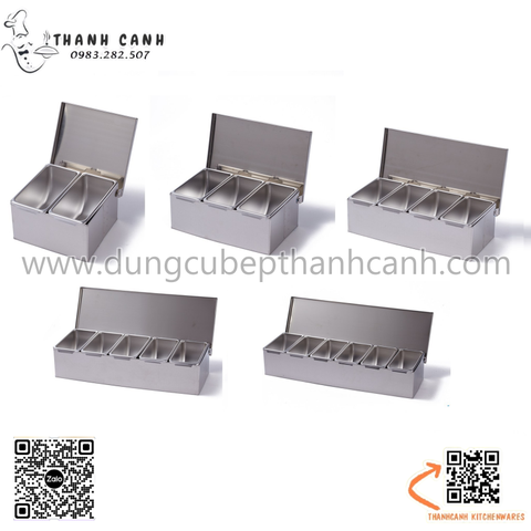 Bộ khay gia vị ngăn inox, khay gia vị có nắp đậy, khay gia vị inox 4 ngăn, 5 ngăn, 6 ngăn