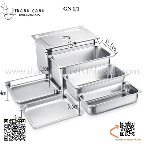 Khay Inox 1/1, Khay Buffet, Khay Thạch, khay chia thực phẩm có nắp đậy dùng cho nhà hàng, khách sạn, bếp ăn tập thể
