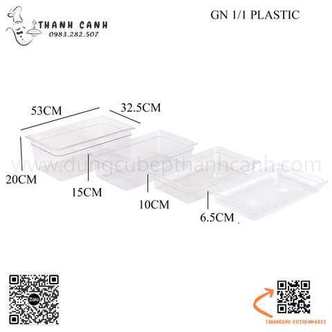 Khay nhựa GN 1/1, khay meka, mica 1/1, khay GN 1/1 trong suốt có nắp hoặc không nắp