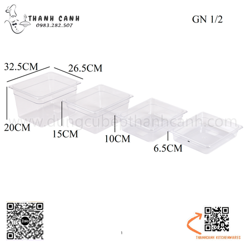 Khay nhựa GN 1/2, khay meka, mica 1/2, khay GN 1/2 trong suốt có nắp hoặc không nắp