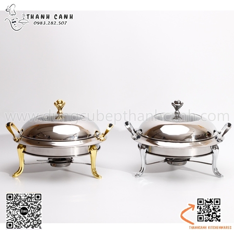 Bộ hấp tròn inox hai quai màu vàng hoặc màu trắng, nắp nửa kính nửa inox có thể nhìn thấy đồ ăn