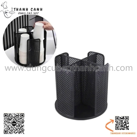 Khay úp cốc xoay vòng 4 ngăn, gía đựng cốc giấy 1 lần