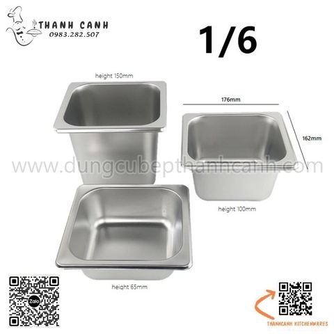 Khay Inox GN 1/6 ,khay chia thực phẩm có nắp đậy dùng cho nhà hàng, khách sạn, bếp ăn tập thể
