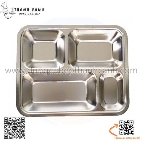 Khay cơm inox 4 ngăn tiện dụng, KT 29x23cm thiết kế gọn gàng