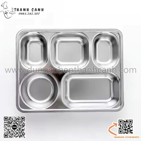 KHAY CƠM INOX 5 NGĂN SÂU LÒNG 22x28cm
