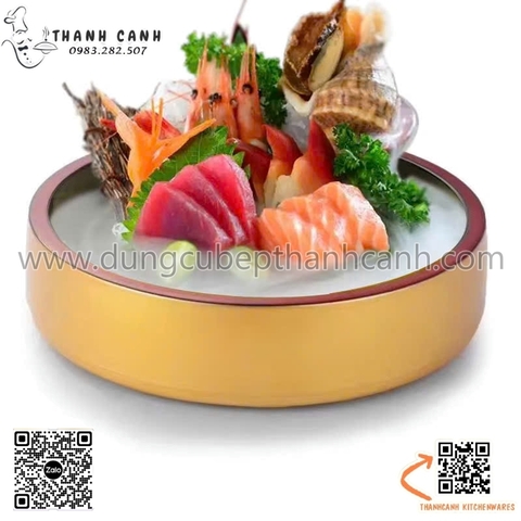 Khay tròn bày sushi màu vàng, Khay bày sushi màu vàng dáng tròn phong cách Nhật