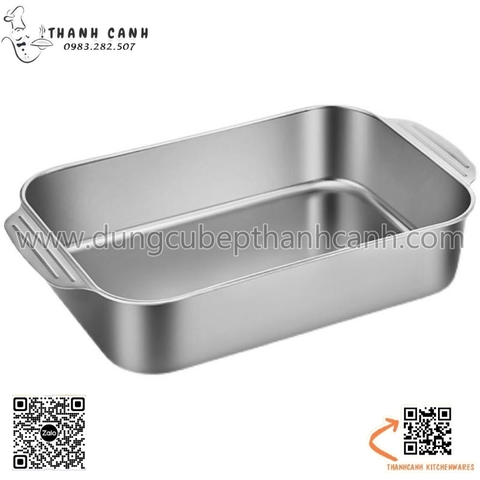 Khay cá inox hình chữ nhật, Khay chữ nhật có  tai cầm, khay nướng cá