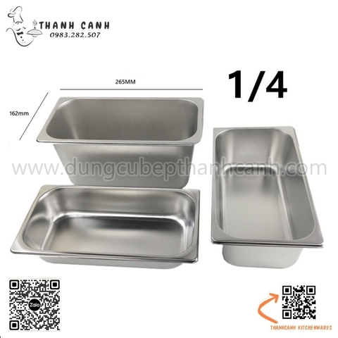 Khay inox GN 1/4 Đựng Thạch Topping Đựng Thực Phẩm Các Size, Khay buffet có nắp đậy
