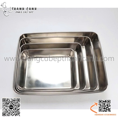 Khay khặn inox hình chữ nhật dùng đựng topping, làm thạch, nướng bánh️, khay inox thành cao