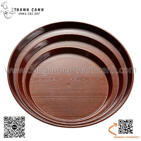 Khay nhựa  vân gỗ hình tròn,khay bê hình tròn vân gỗ cao cấp