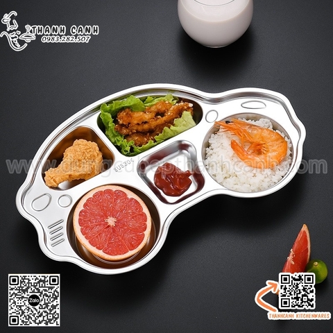 Khay cơm inox hình oto, khay ăn Inox cho bé hình ô tô