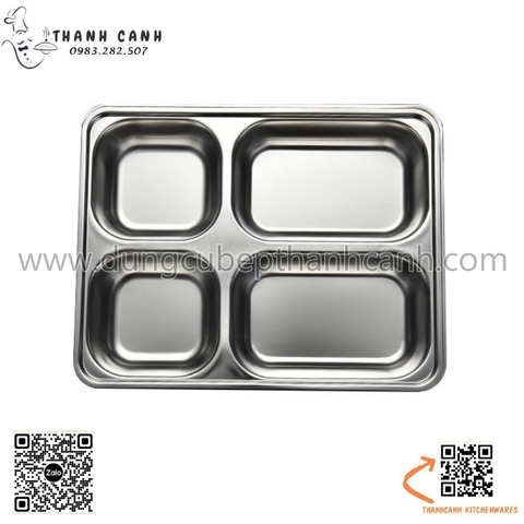 Khay cơm inox 4 ngăn sâu lòng 22x28cm, nắp nhựa hoặc nắp inox