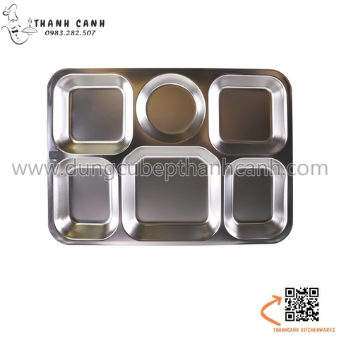 Khay cơm inox 6 ngăn size lớn – đựng đủ món, chia ngăn rõ ràng