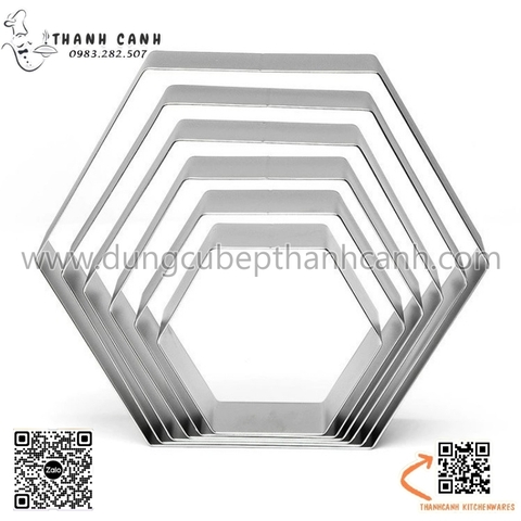 Khuôn salad bằng inox hình lục lăng, khuôn ring 6 cạnh hàng dày