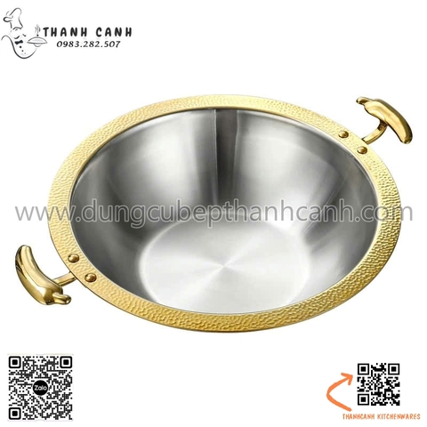 Nồi lẩu inox quai vàng hình quả ớt, nồi lẩu inox một ngăn cao cấp với nhiều kích thước khác nhau