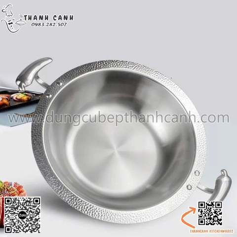 Nồi lẩu inox quai hình quả ớt màu trắng, nồi lẩu inox một ngăn cao cấp với nhiều kích thước khác nhau