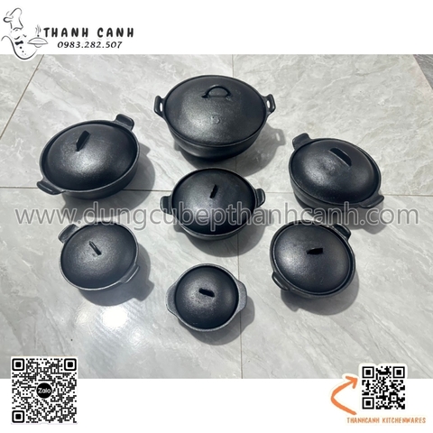 Tộ gang thủ công màu đen nắp gang, tộ gang bắc bộ, niêu gang chống dính màu đen