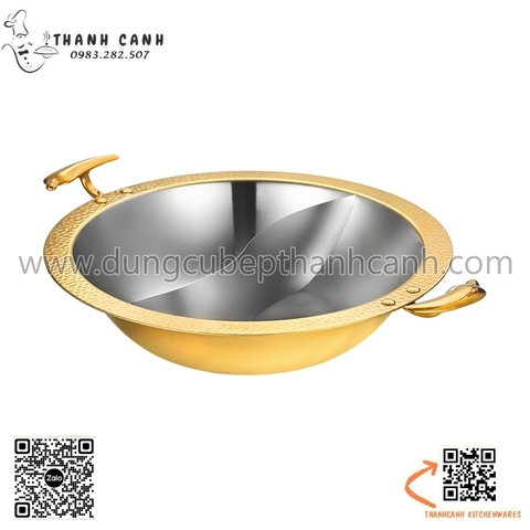 Nồi lẩu inox quai vàng hình quả ớt, nồi lẩu inox 2 ngăn cao cấp với nhiều kích thước khác nhau