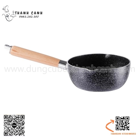 Nồi nấu súp không nắp cán gỗ chất liệu vân đá chống dính cao cấp