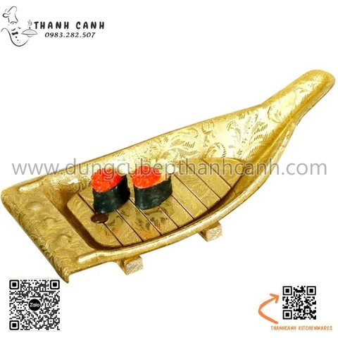 Thuyền nhựa sơn lấp lánh bày sushi, sashimi đồ ăn cao cấp