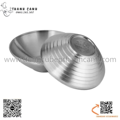 Bát Mỳ Udon inox hai lớp, Bát Ăn Mì Trộn, Tô Ăn Mì Ramen Hai Lớp MÀU INOX TRẮNG