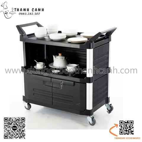 Xe đẩy phục vụ 3 tầng có cửa,xe đẩy nhà hàng chuyên nghiệp