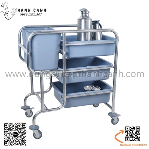 Xe đẩy dọn bàn 3 tầng, Xe dọn đồ bẩn 3 tầng cho nhà hàng khách sạn