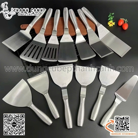 Xẻng lật, xẻng bánh cán inox, xẻng teppan cán inox toàn bộ