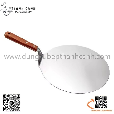 Xẻng xúc pizza cán gỗ mặt tròn bản to, tay cầm cán gỗ chống trơn trượt