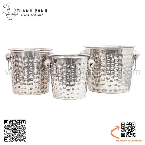 Xô inox ngâm rượu vang 2 quai dạng gò thủ công