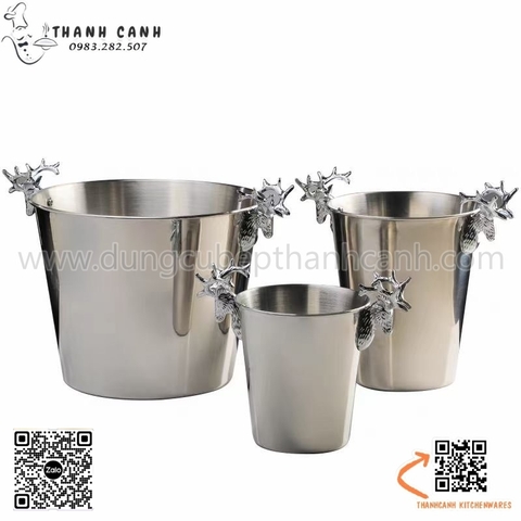 Xô ngâm rượu vang bằng inox đầu hươu màu bạc, Xô hươu, Xô ướp lạnh rượu vàng màu bạc
