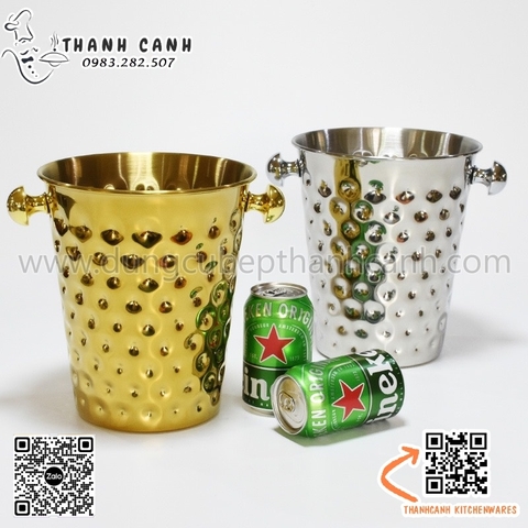Xô inox ướp lạnh rượu vang dạng gò chấm bi hai màu Dung Tích 5L