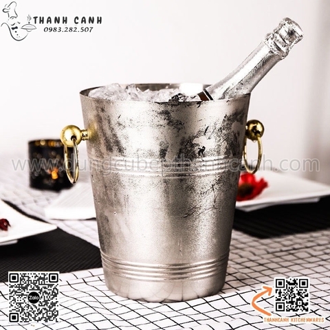 Xô ngâm rượu vang inox thân viền, khuyên tròn cao cấp