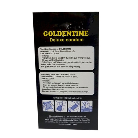 Bao cao su Goldentime Longer 3 in 1, Hộp 12 cái