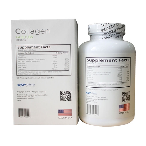Viên uống đẹp da Collagen +AEC B5 12000mg USA, Hộp 180 viên