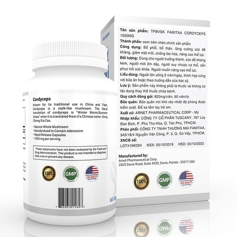 Đông trùng hạ thảo Famitaa Cordyceps, Hộp 60 viên