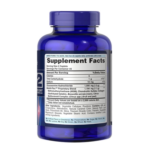 Viên uống Puritans Pride Double Strength Glucosamine Chondroitin MSM, Chai 180 viên