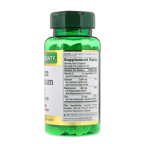 Nature's Bounty Calcium Magnesium Zinc With D3, Chai 100 Viên
