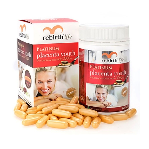Rebirth Life Platinum Placenta Youth 3000mg, Hộp 60 viên