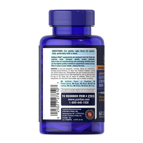 Puritans Pride Double Strength Glucosamine Chondroitin MSM, Chai 60 viên