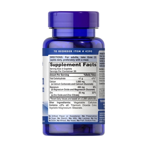 Puritan’s Pride Chelate Calcium Magnesium Zinc, Hộp 100 Viên