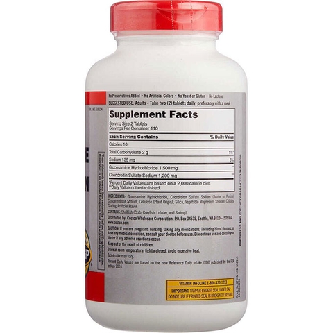 Viên uống bổ khớp Kirkland Glucosamine 1500mg & Chondroitin 1200mg, Hộp 220 viên