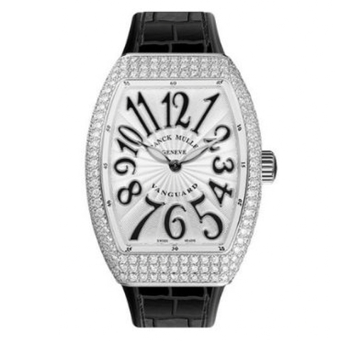 Đồng Hồ Franck Muller Lady Vanguard V32 Custom Diamonds Cọc Số Đen Dây Đeo Đen